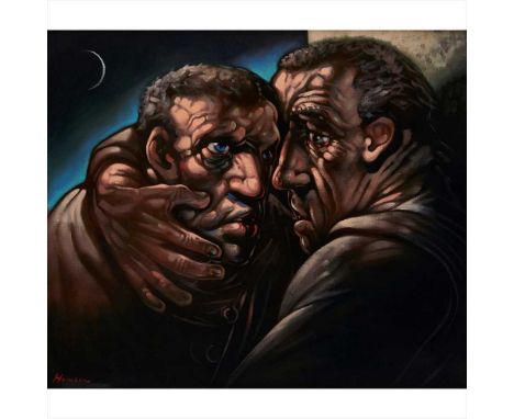 § PETER HOWSON O.B.E. (SCOTTISH B.1958) TWO BROTHERSSigned, oil on canvas (Dimensions: 91.5cm x 106.5cm (36in x 42in))Biograp