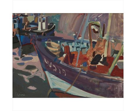 § ALEXANDER GOUDIE (SCOTTISH 1933-2004) BOATS IN HARBOURSigned, mixed media (Dimensions: 48.5cm x 63.5cm (19in x 25in))Biogra