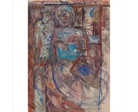 § JOYCE CAIRNS P.R.S.A., R.S.A., R.S.W., M.A. (R.C.A.) (SCOTTISH B.1947) POT OF TEA FOR ONEMixed media on paper (Dimensions: 