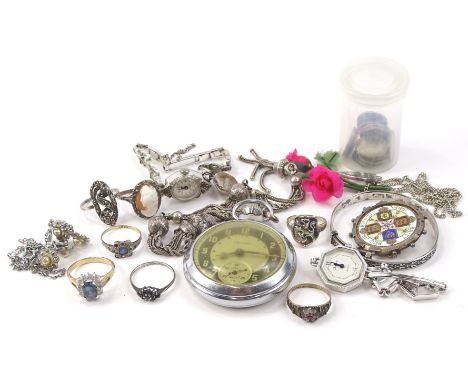 A quantity of silver and other costume jewellery, to include enamel and silver Victorian crown, decorated with raised enamel 