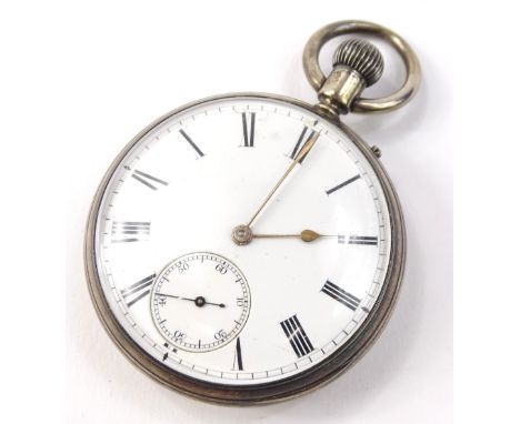 A Victorian silver pocket watch, with an enamel dial, the movement engraved Metcalf and Co, London, London 1882.