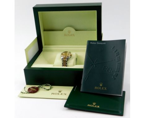 A ladies Rolex Oyster perpetual datejust chronometer wristwatch, with bi-coloured Jubilee bracelet, champagne baton dial, mod