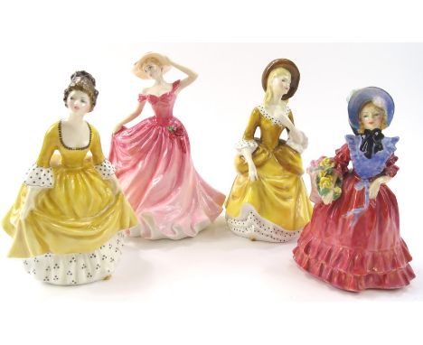 Four various Royal Doulton figures, comprising Lady Betty, First Series green printed mark, 16cm high, Sandra, Coralie and El