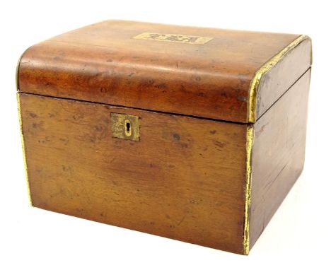 A late 19thC maple tea caddy, the titled domed lid hinging to reveal a plain interior, 11cm high, 15cm wide, 12cm deep.