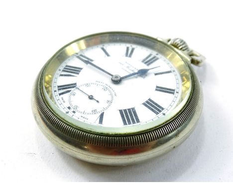 A Winegartens railway regulator pocket watch, having enamel dial with Roman numerals, minute tracked outer with blued poire h