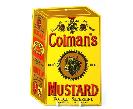 A Colman's Mustard advertising enamel sign, of rectangular canted outline in red, yellow and black colour way, 29cm x 20cm.