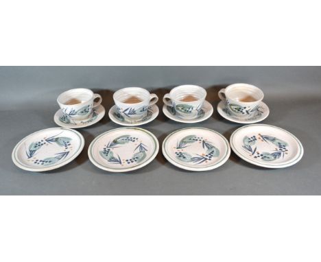 Marianne De Trey, A Studio Pottery Breakfast Set comprising four cups and saucers and four side plates 