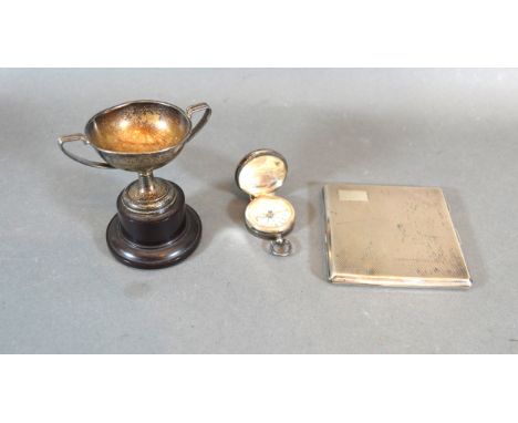 A Victorian Silver Cased Compass, London 1867 and retailed by Asprey, Bond Street together with a Birmingham silver cigarette