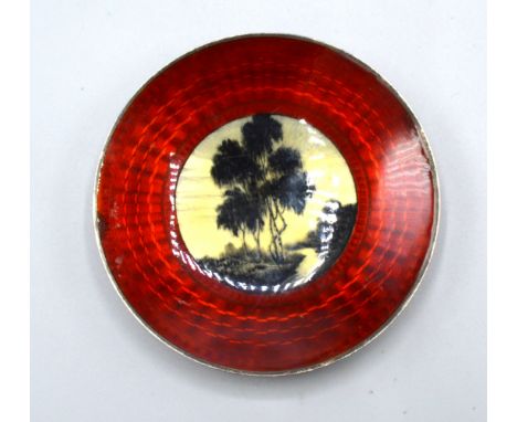 A 925 Silver And Enamel Decorated Small Dish, 8cms diameter 