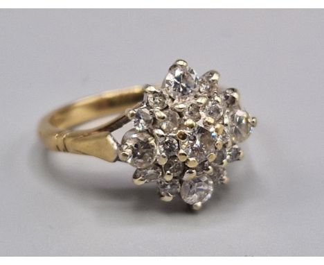 A 9ct gold diamond cluster ring, ring size M, 3.6 grams 