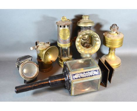 A 19th Century Carriage Lamp together with five other lamps to include a miner's lamp 