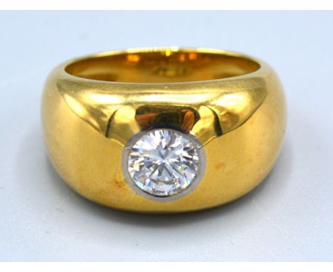 An 18ct. Yellow Gold Rub Set Solitaire Diamond Ring complete with gemological report, carat weight: 1.01ct. colour grade: D, 