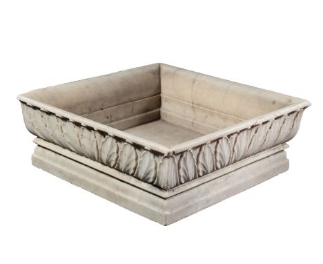 A MARBLE PLANTER, RAJASTHAN, INDIA, 20TH CENTURY, of square form, the sides carved with an acanthus leaf design, 19cm high; 5