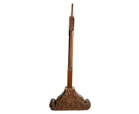 A PAINTED AND CARVED WOOD ARCHITECTURAL ELEMENT, JAVA, INDONESIA, 18TH/19TH CENTURY, painted in blue, brown and red, with tou