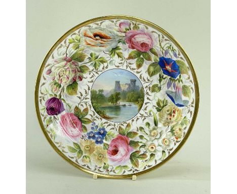 RARE SWANSEA PORCELAIN PLATE circa 1814-1822, London decorated with a wide continuous border of summer flowers in colourful e