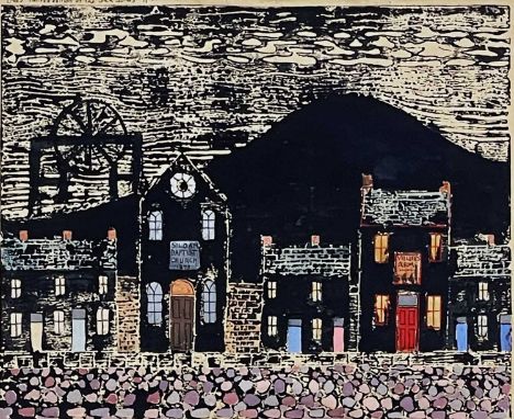 ‡ JACK JONES limited edition (5/12) colourgraph print - coloured by the artist, Swansea with colliery pit head, The Villiers 