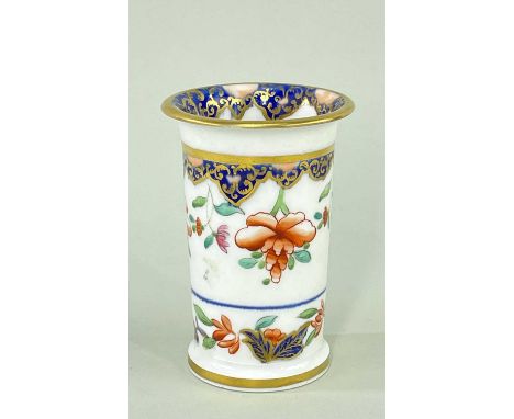 SWANSEA PORCELAIN SPILL VASE circa 1815-1817, cylindrical with everted rim and stepped foot, decorated in Japan set pattern N