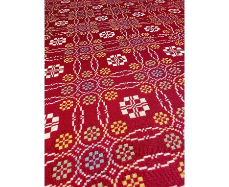 VINTAGE WELSH TAPESTRY BLANKET, of geometric reversible design, pink ground with yellow, green and white detailsDimensions: 1