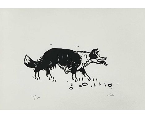 ‡ SIR KYFFIN WILLIAMS RA limited edition (20/150) linocut print - standing sheepdog, signed with initialsDimensions: 28 x 43c