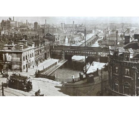 UNKNOWN sepia photographic print laid to board - historical view of central Cardiff with the Central Hotel in St Mary's Stree