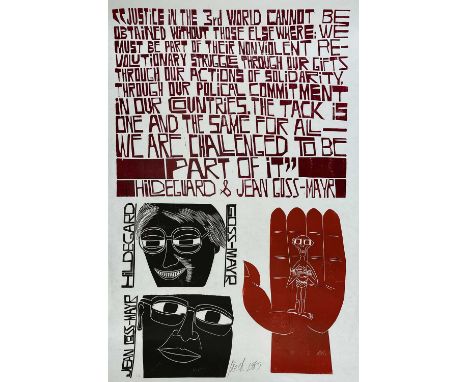 ‡ PAUL PETER PIECH three colour lithograph - homage to peace activists Hildegard Goss-Mayr and Jean Goss, signed and dated 19