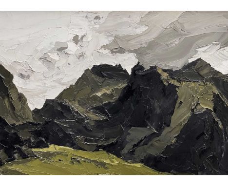 ‡SIR KYFFIN WILLIAMS RA oil on canvas - Crib Goch, Eryri (Snowdonia) with cloud, signed with initials, circa 1960s/70sDimensi