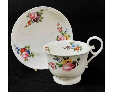 RARE NANTGARW PORCELAIN OVERSIZED CUP &amp; SAUCER circa 1815-1818, bell-shaped and having an elevated loop-handle with kidne