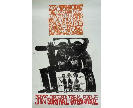 ‡ PAUL PETER PIECH three colour lithograph - promotion of human rights organisation Survival International with anti-ethnocid