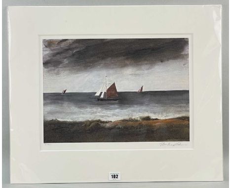 ‡ JOHN KNAPP-FISHER limited edition (73/850) colour print - shoreline with yachts at sea, signed fully in pencilDimensions: 3