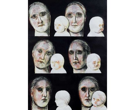 ‡EVELYN WILLIAMS ink and coloured chalk - entitled verso 'Mother and Child in Light and Shadow' and dated 1993, signedDimensi