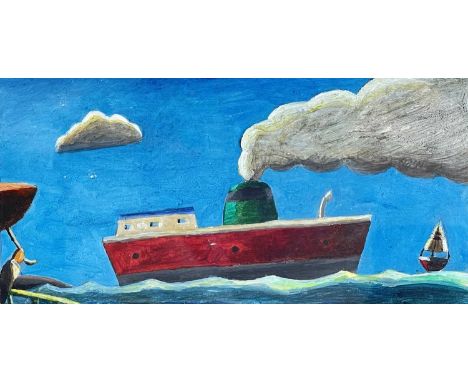 ‡ EMRYS WILLIAMS acrylic on panel - entitled verso on Martin Tinney Gallery label 'Study for Red Boat, 1992'Dimensions: 9.75 