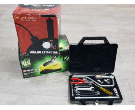 Jaguar hand tool set , also includes lube oil extractor and a parkside pressure jet brush