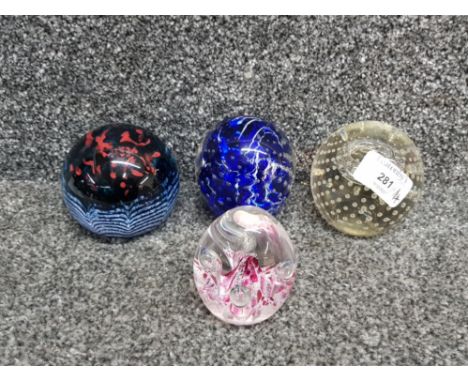 4 art glass paperweights to include caithness catalyst v49198