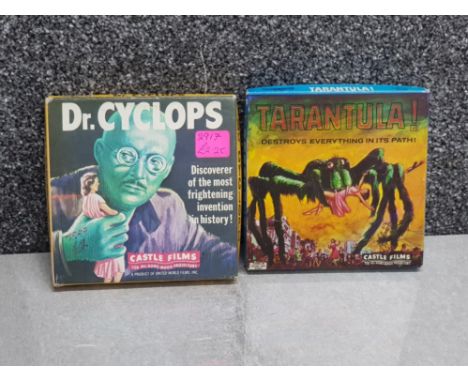 Two castle films projector reels includes Dr cyclops and tarantula in original boxes