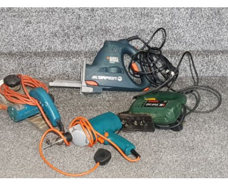 Power tool lot to include scorpion reciprocating saw , jig saw , planer and drill