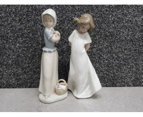 2x Nao by Lladro figures - girl with puppy &amp; girl in nightgown