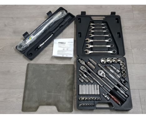 Unused  metrinch spanner and socket set in carry box , together with torque wrench