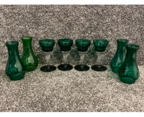 8 pieces of art glass includes 4 polish green cocktail glasses &amp; 4 green light covers