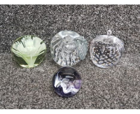 4 art glass paperweights to include caithness mooncryst