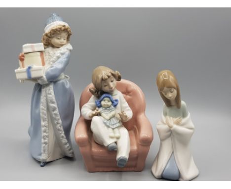 Lladro figure - kneeling girl plus 2x Nao figures