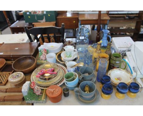 A quantity of decorative china and glassware to include Whitefriar glass style vase; Windsor ivory bowls; Royal Worcester col