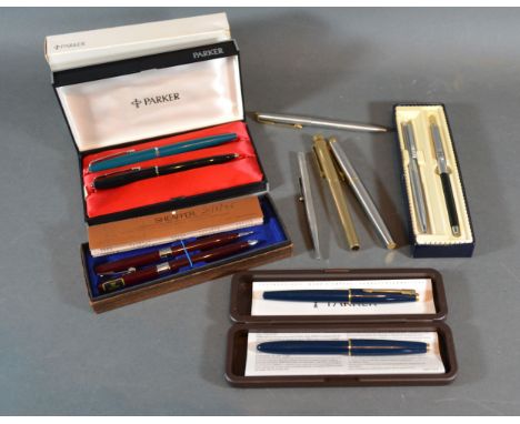 A Sterling Silver Propelling Pencil together with a Waterman's fountain pen and various other pens to include Sheaffer and Pa