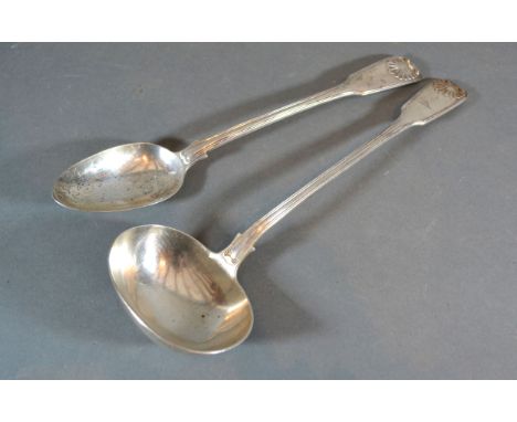 A Victorian Silver Large Ladle, London 1855, maker's mark HH together with a Victorian silver basting spoon, London 1841, mak