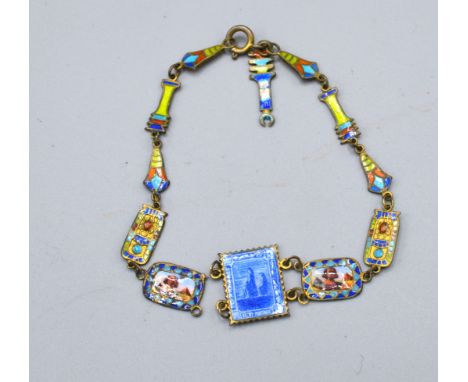 An 800 Mark and Enamel Decorated  Bracelet 