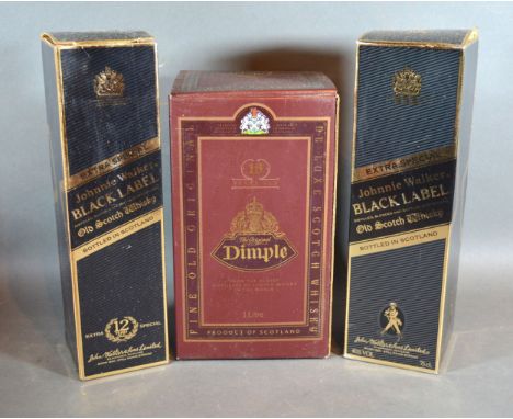 One Bottle Jonny Walker Black Label Extra Special 12 Year Old Scotch Whisky, boxed together with anther similar and one bottl