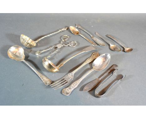 A Pair of Early Georgian Sugar Snips together with a Glasgow silver ladle, a London silver sugar sifter spoon and various sil