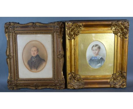 John Henry Mole, an oval portrait of a Gentleman in Period Dress, 17 x 13 cms together with another similar portrait by W. P.