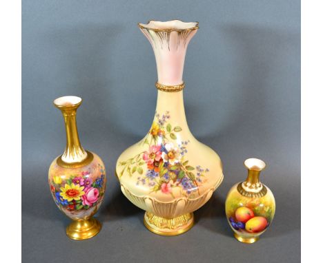 A Royal Worcester Porcelain Vase hand painted by Ernest Barker 18.5 cms tall together with another Royal Worcester Vase hand 