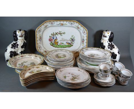 A Copeland Spode Chelsea Pattern Part Dinner Service together with a Wedgwood Coffee Service and a pair of Staffordshire mode