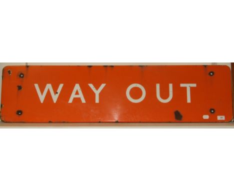 A British Railways North Eastern enamel sign, WAY OUT, 122 cm wide 